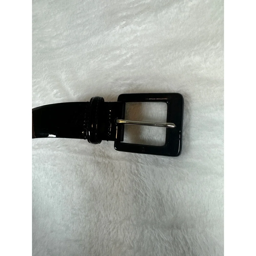 Lauren Ralph Lauren Belt Women XL Black Patent Leather Square Buckle